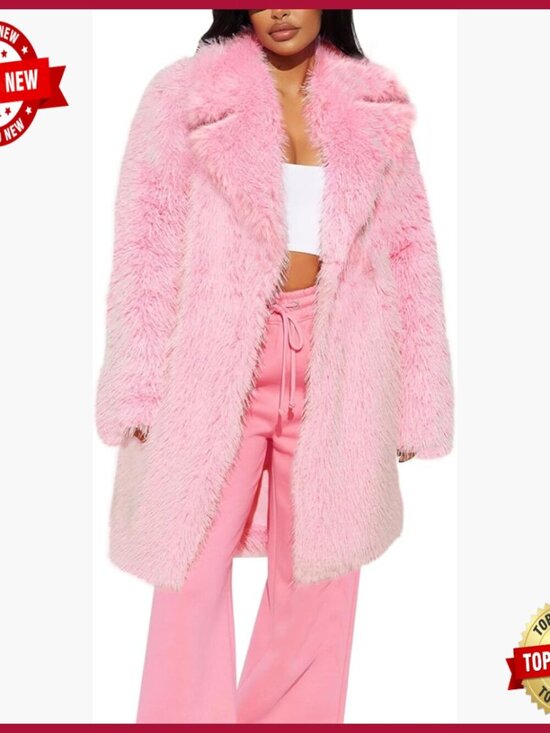 Jackets & Blazers - Womens Long Faux Fur Coat Fluffy Jacket Lapel Winter Wrap